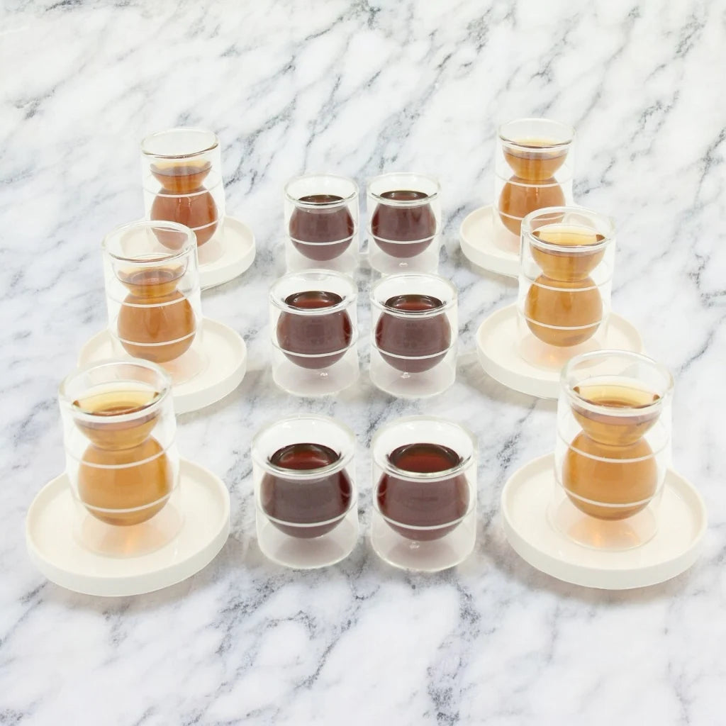 Golden Touch – 18 Pcs Double-Walled Tea Set with Elegant Hourglass Shape | Minimalist & Heat-Resistant Glass Design (Twin Bands) - Damoo