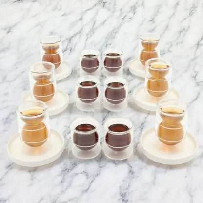 Golden Touch – 18 Pcs Double-Walled Tea Set with Elegant Hourglass Shape | Minimalist & Heat-Resistant Glass Design (Twin Bands) - Damoo