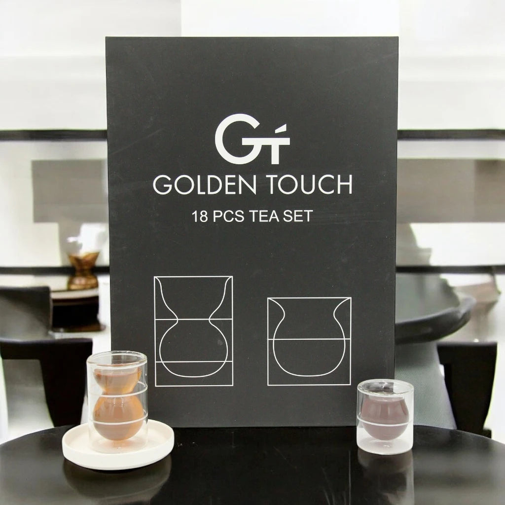 Golden Touch – 18 Pcs Double-Walled Tea Set with Elegant Hourglass Shape | Minimalist & Heat-Resistant Glass Design (Twin Bands) - Damoo
