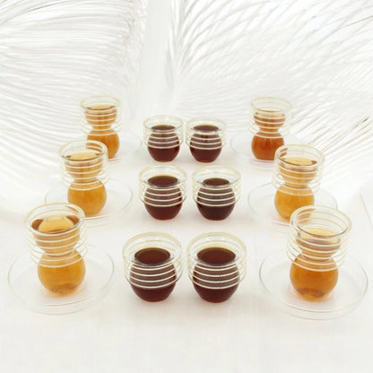 Golden Touch – 18 Pcs Double-Walled Tea Set with Elegant Hourglass Shape| Silver/Gold Lines Detailing - Damoo