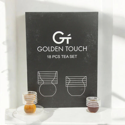 Golden Touch – 18 Pcs Double-Walled Tea Set with Elegant Hourglass Shape| Silver/Gold Lines Detailing - Damoo