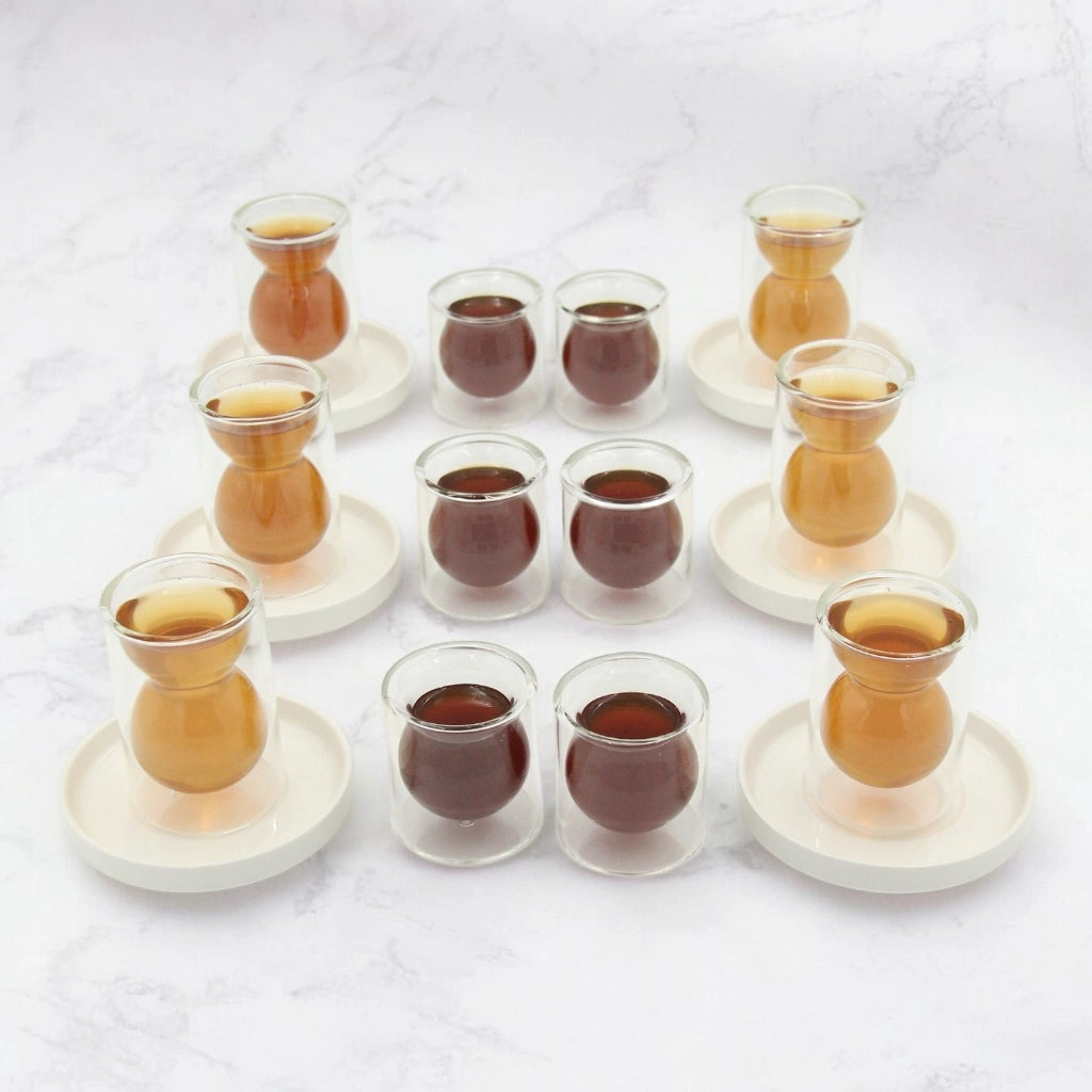 Golden Touch – 18 Pcs Heat-Resistant Double-Walled Borosilicate Glass Tea Set with Elegant Hourglass Shape | Plain - Damoo