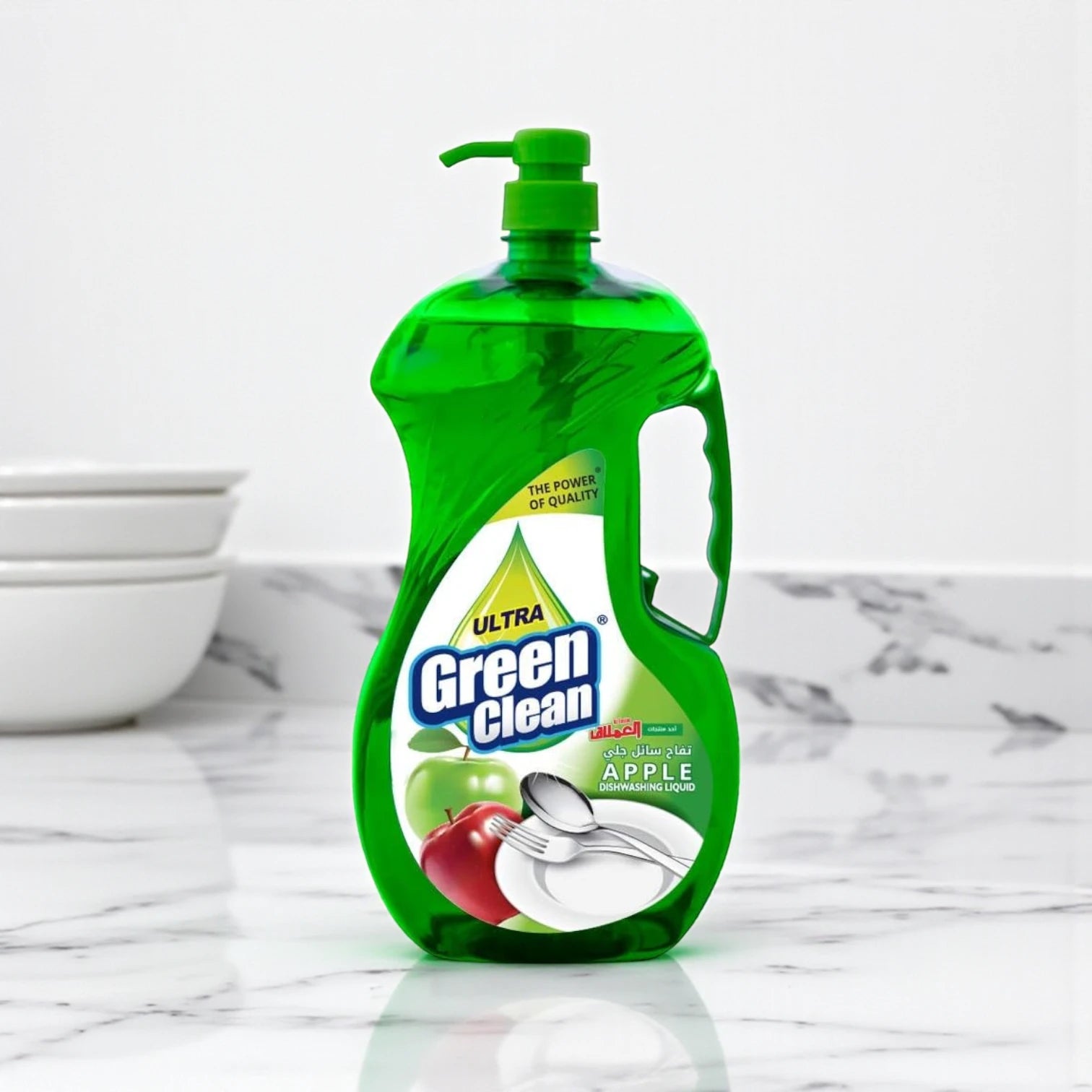 Green Clean Apple Dishwashing Liquid – 1800ml Family-Size | High-Concentration Formula, Tough Grease Removal, Easy-Pour Bottle, Fresh Apple Scent - Damoo