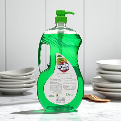 Green Clean Apple Dishwashing Liquid – 1800ml Family-Size | High-Concentration Formula, Tough Grease Removal, Easy-Pour Bottle, Fresh Apple Scent - Damoo