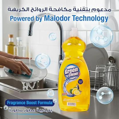 Green Clean Lemon Dishwashing Liquid – 1250ml High-Concentration Formula | Tough on Stains & Grease, Easy-Pour Bottle, Superior Value - Damoo