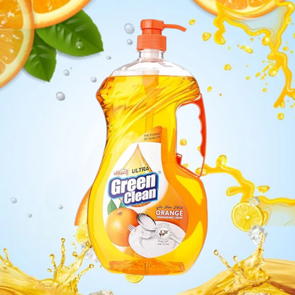 Green Clean Orange Dishwashing Liquid – 1800ml Family-Size | High-Concentration Formula for Tough Grease, Food Residue & Stain Removal - Damoo