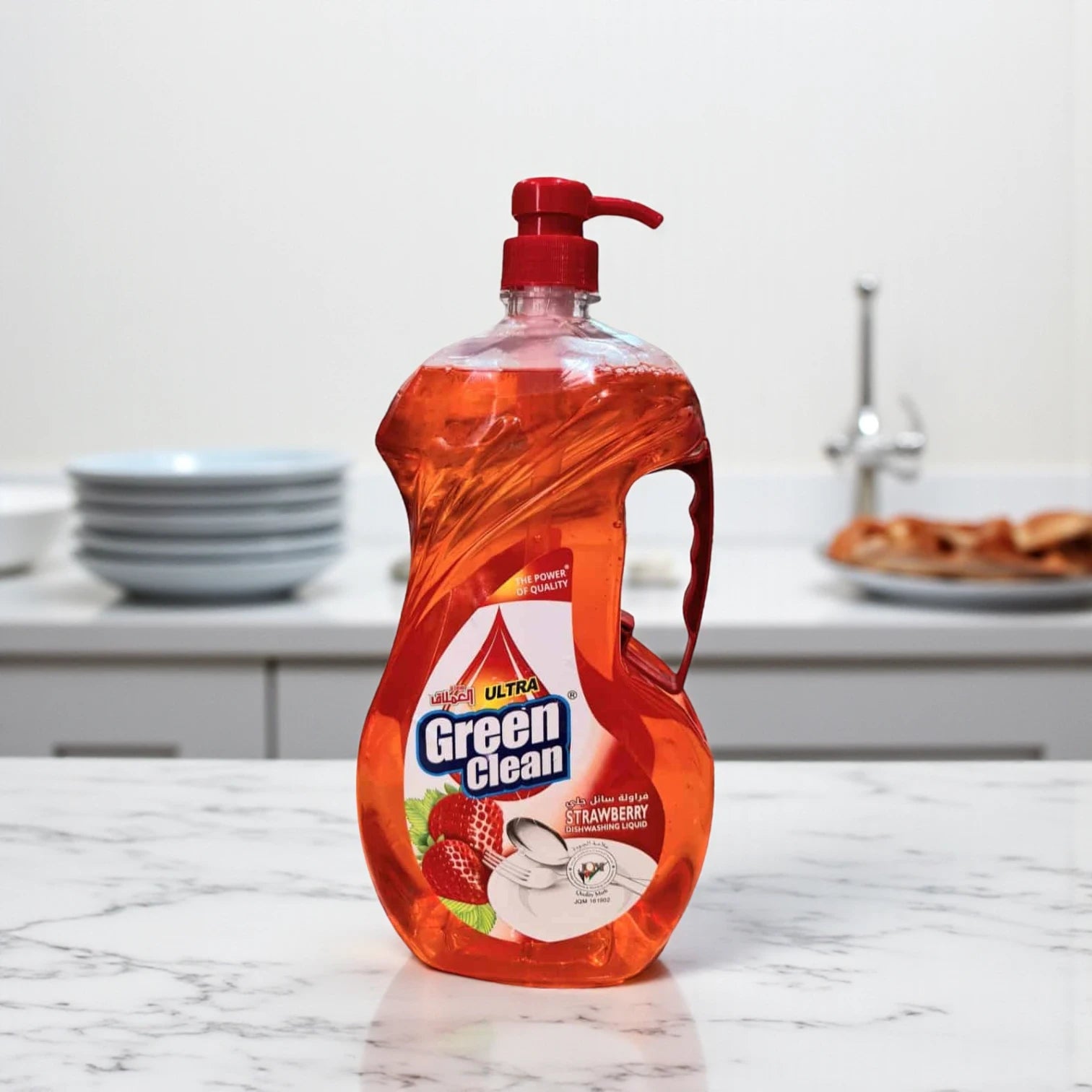 Green Clean Strawberry Dishwashing Liquid – 1800ml Family-Size | High-Concentration Formula, Tough Grease Removal, Easy-Pour Bottle - Damoo