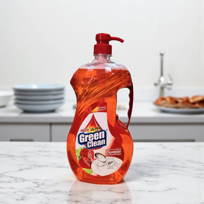 Green Clean Strawberry Dishwashing Liquid – 1800ml Family-Size | High-Concentration Formula, Tough Grease Removal, Easy-Pour Bottle - Damoo