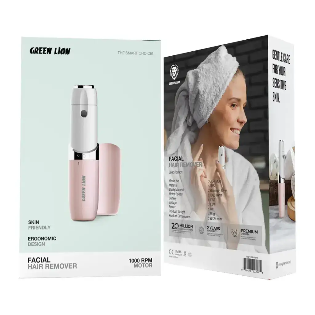 Green Lion Facial Hair Remover | Portable, Skin-Friendly Trimmer with LED Indicator & Stainless Steel Blade – Battery Powered - Damoo