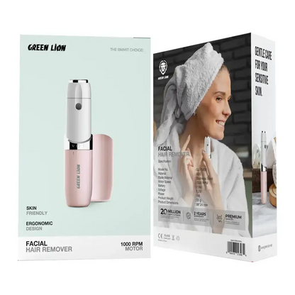 Green Lion Facial Hair Remover | Portable, Skin-Friendly Trimmer with LED Indicator & Stainless Steel Blade – Battery Powered - Damoo