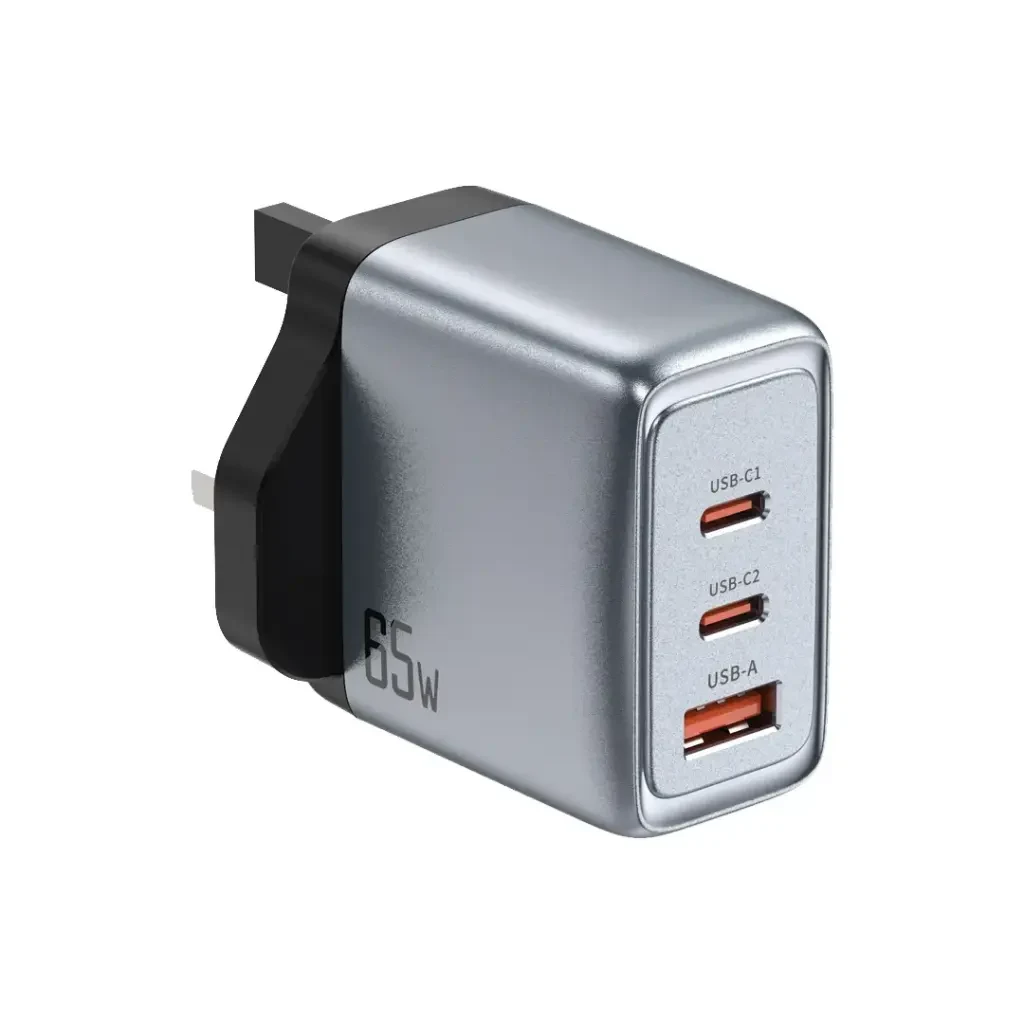 Green Lion GaN Premium 65W PD Wall Charger | Dual USB-C & USB-A Ports | Fast Charging Adapter with QC3.0, PPS 49.5W Power Delivery, UK Plug, Compact & Flame Retardant Design - Damoo