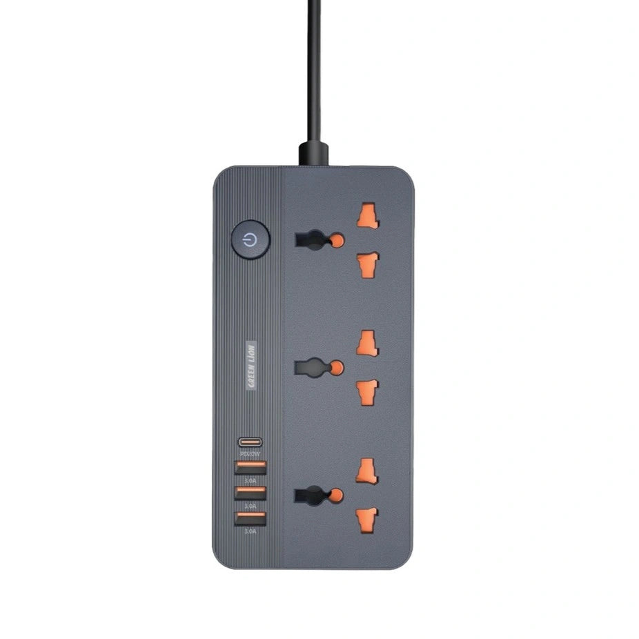 Green Lion GS-200 Power Socket – 2500W, 3 AC Outlets, 4 USB Ports (3×USB-A + 1×USB-C PD 20W), UK Plug, 2M Power Cord, Overload & Flame Protection - Damoo