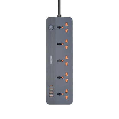 Green Lion GS-250 Power Socket – 2500W, 5 AC Outlets, 4 USB Ports (3×USB-A + 1×USB-C PD 20W), UK Plug, 2M Cord, Overload & Lightning Protection – Black - Damoo