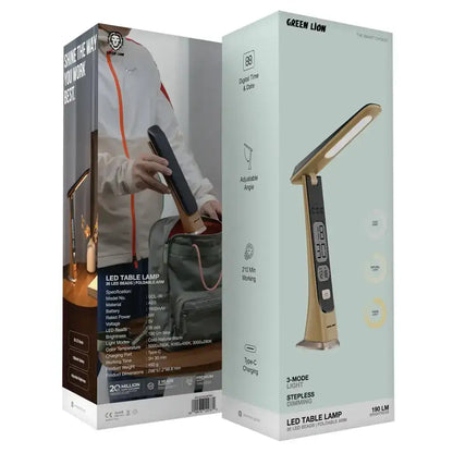 Green Lion LED Table Lamp | Adjustable Brightness, Cold-Natural-Warm Light Modes, 1800mAh Battery, Digital Time & Date Display - Damoo