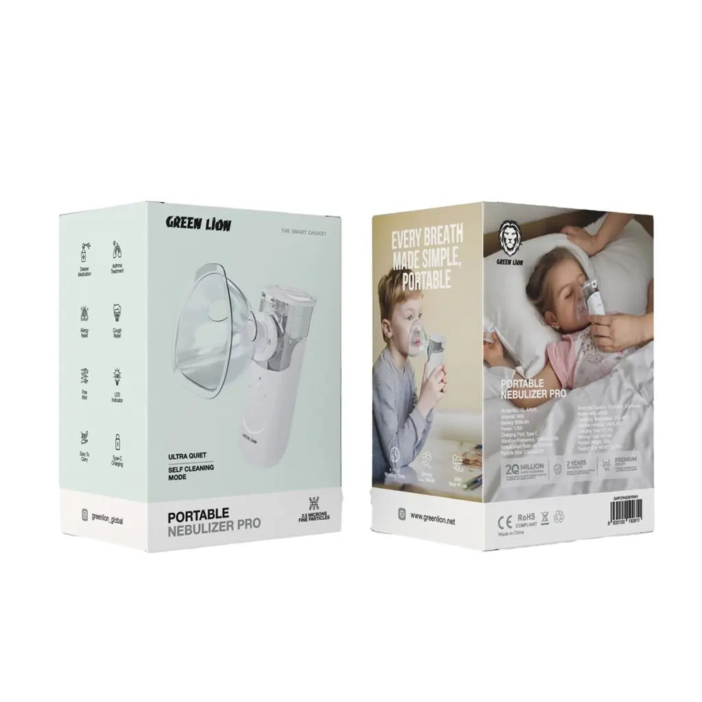 Green Lion Portable Nebulizer Pro – White | 900mAh Battery, Type-C Fast Charging, Fine Mist for Asthma & Allergy Relief - Damoo