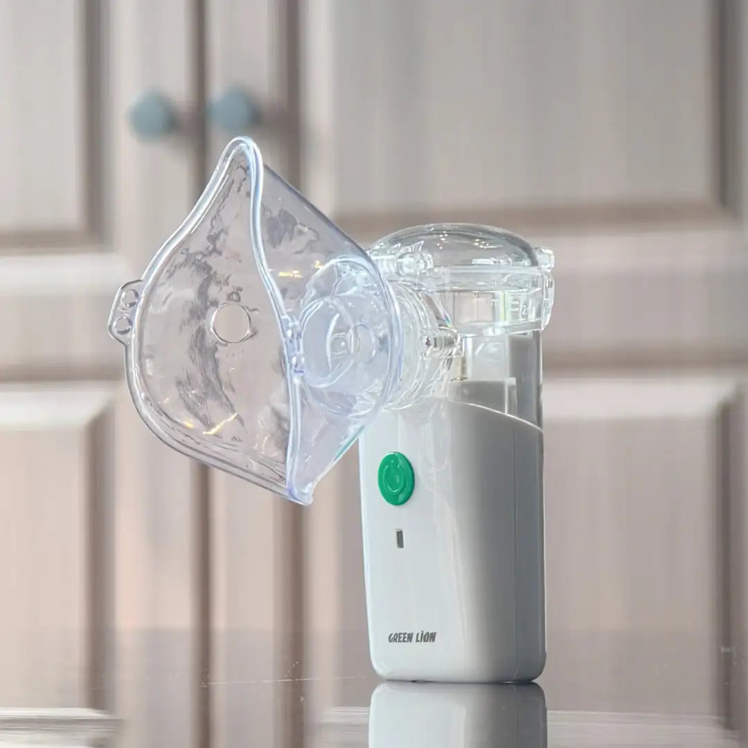Green Lion Portable Nebulizer | Quiet Mist Inhaler for Asthma & Allergy Relief, Dual Power, LED Indicator, Travel-Friendly Design - Damoo