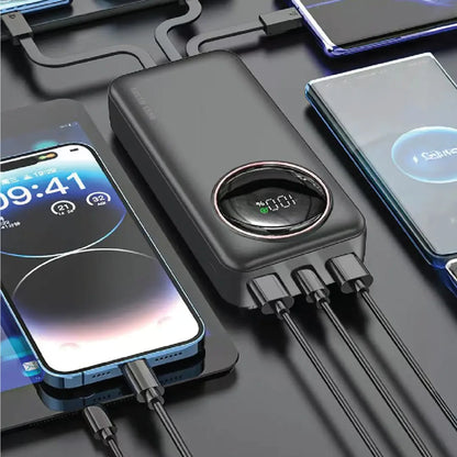 Green Lion Power Pulse 20000mAh Portable Charger with PD 22.5W Fast Charge, Integrated Cables (Micro, Type-C, Lightning, USB-A), Digital Display - Damoo