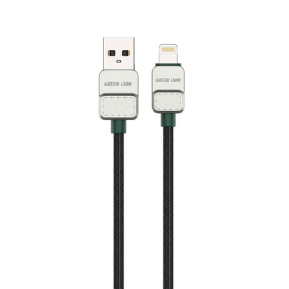 Green Lion USB-A to Lightning Electroplated Braided Cable – 1M, 12W Fast Charging (5V/2.4A), 480Mbps Data Transfer, 10,000+ Bends, Black & Dark Green - Damoo