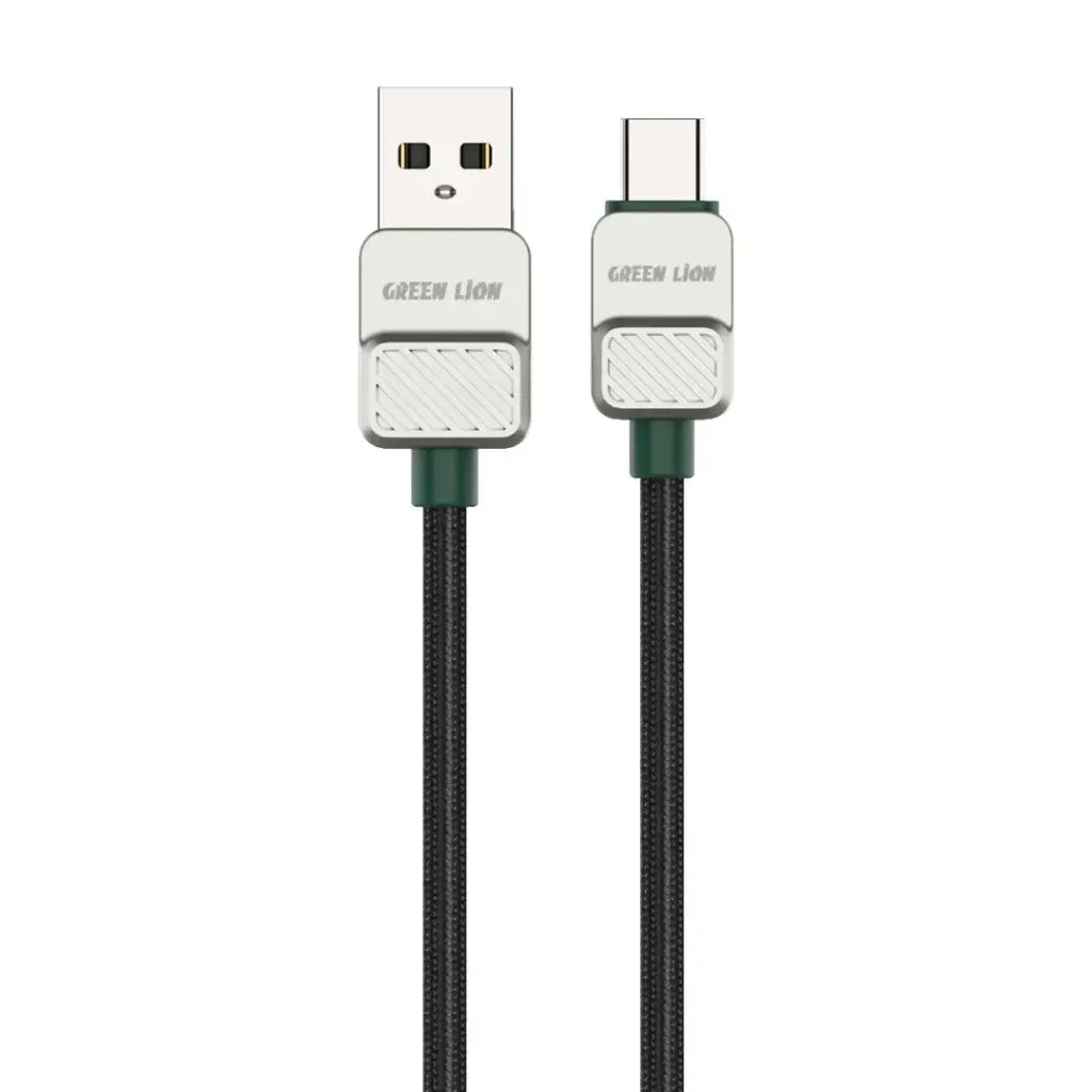 Green Lion USB-A to USB-C Electroplated Cable – 1M Braided Design, 15W Fast Charging (5V/3A), 480Mbps Data Transfer, 10,000+ Bends Durability - Damoo