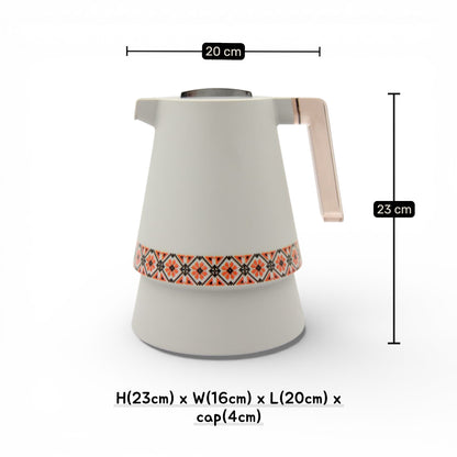 Vacuum Insulated Thermal Coffee & Tea Flask with Arabic Pattern Design, Stainless Steel Inner Thermos Jug, Hot & Cold Beverage Server, Available in Different Colors (23H x 20L × 16W CM) - Damoo