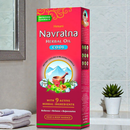 Himani Navratna Herbal Cool Oil – Head & Body Massage Oil with 9 Active Herbal Ingredients – Relieves Stress, Cooling Effect, Nourishes Hair & Skin – Available in 500ml, 200ml & 100ml - Damoo