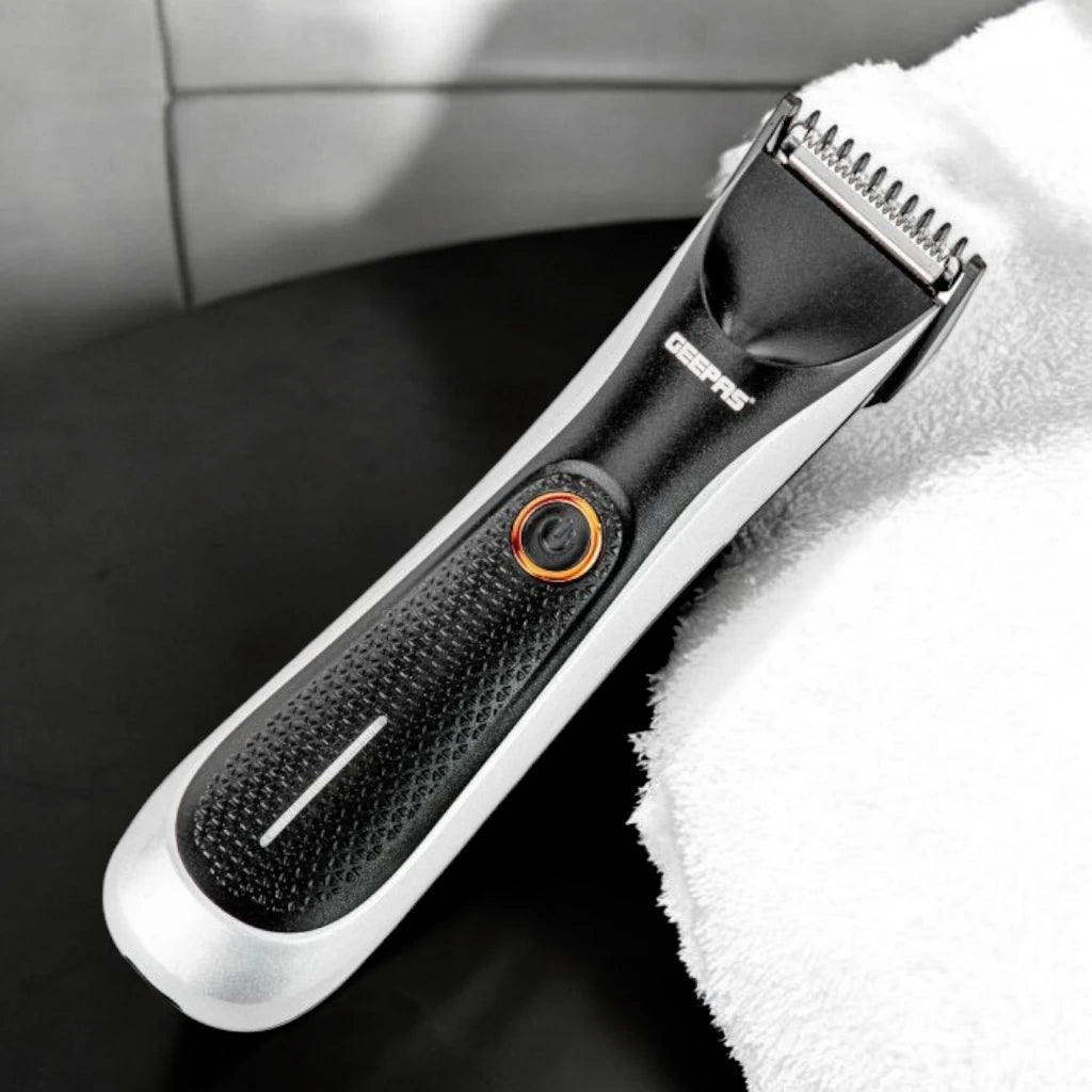 Geepas Professional Beard Trimmer for Men – Waterproof IPX5 Design, Dual Turbo Speed, LED Indicator & Light, Rechargeable 600mAh Battery, Stainless Steel Blades, Cordless Grooming Kit with Guide Combs – GTR56024N - Damoo