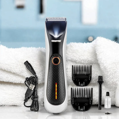 Geepas Professional Beard Trimmer for Men – Waterproof IPX5 Design, Dual Turbo Speed, LED Indicator & Light, Rechargeable 600mAh Battery, Stainless Steel Blades, Cordless Grooming Kit with Guide Combs – GTR56024N - Damoo