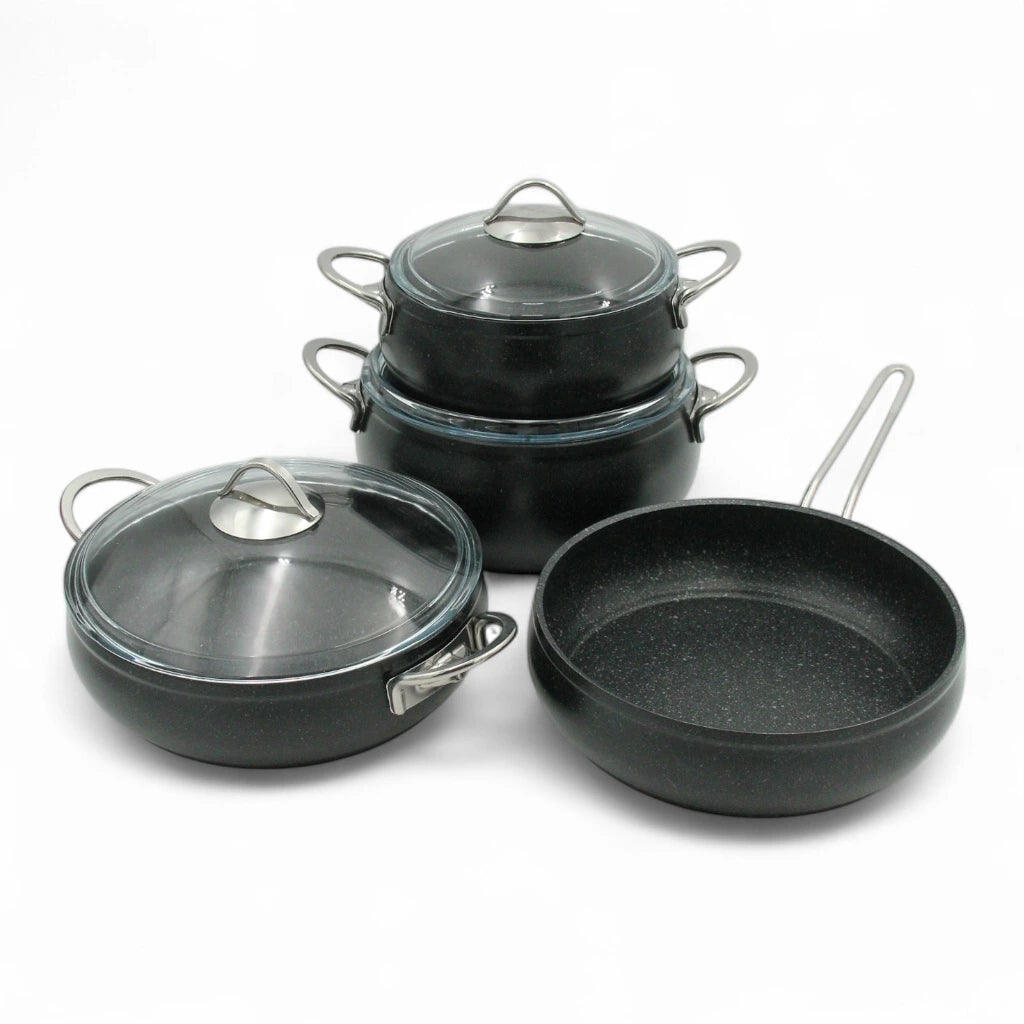 Gülsan 7-Piece Granite-Reinforced Granite Cookware Set – Non-Stick Aluminum Pots & Frying Pan with Scratch-Resistant Coating, Cold Handles & Durable Granite Finish – Made in Turkey - Damoo