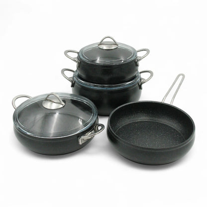 Gülsan 7-Piece Granite-Reinforced Granite Cookware Set – Non-Stick Aluminum Pots & Frying Pan with Scratch-Resistant Coating, Cold Handles & Durable Granite Finish – Made in Turkey - Damoo