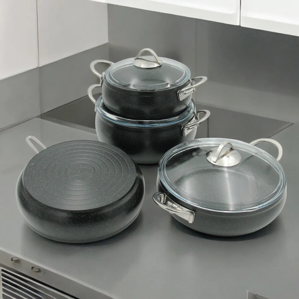 Gülsan 7-Piece Granite-Reinforced Granite Cookware Set – Non-Stick Aluminum Pots & Frying Pan with Scratch-Resistant Coating, Cold Handles & Durable Granite Finish – Made in Turkey - Damoo