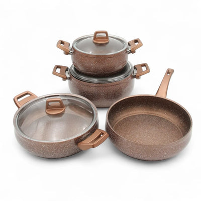 Gülsan 7-Piece Granite-Reinforced Granite Cookware Set – Non-Stick Aluminum Pots & Frying Pan with Scratch-Resistant Coating, Cold Handles & Durable Granite Finish – Made in Turkey - Damoo