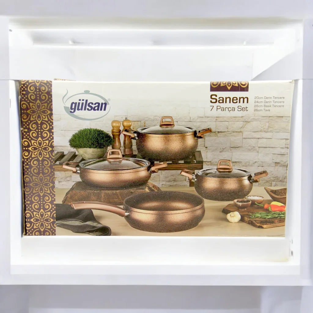 Gülsan 7-Piece Granite-Reinforced Granite Cookware Set – Non-Stick Aluminum Pots & Frying Pan with Scratch-Resistant Coating, Cold Handles & Durable Granite Finish – Made in Turkey - Damoo