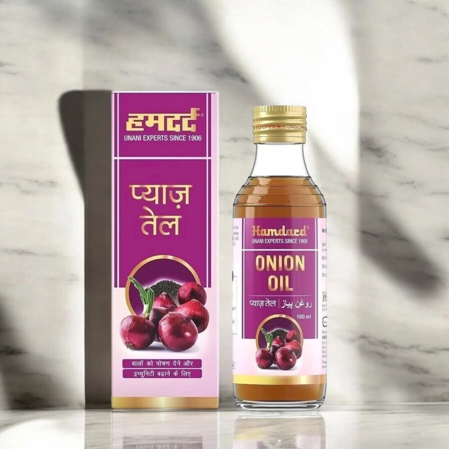 Hamdard Ayurvedic Herbal Onion Hair Oil – 100ml | Natural Hair Growth Oil for Strong, Healthy Hair | With Tukhm-e-Piyaz (Onion Seed) | Unisex & All Hair Types - Damoo
