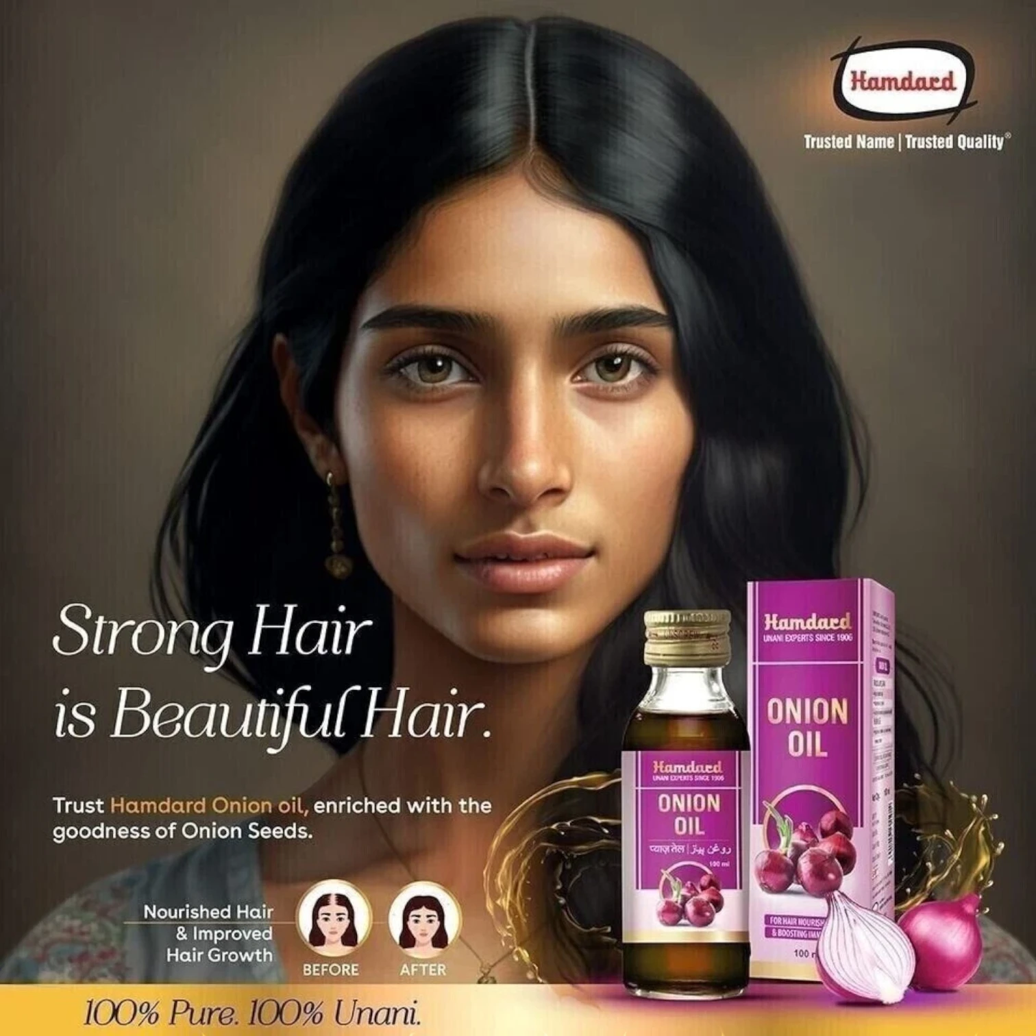 Hamdard Ayurvedic Herbal Onion Hair Oil – 100ml | Natural Hair Growth Oil for Strong, Healthy Hair | With Tukhm-e-Piyaz (Onion Seed) | Unisex & All Hair Types - Damoo