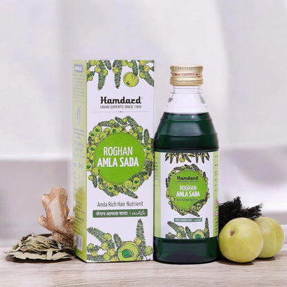 Hamdard Roghan Amla Sada Herbal Hair Oil – 200ml | Nourishing Ayurvedic Oil for Hair Growth, Strength & Shine | With Amla, Bhringraj & Henna | Alcohol-Free - Damoo