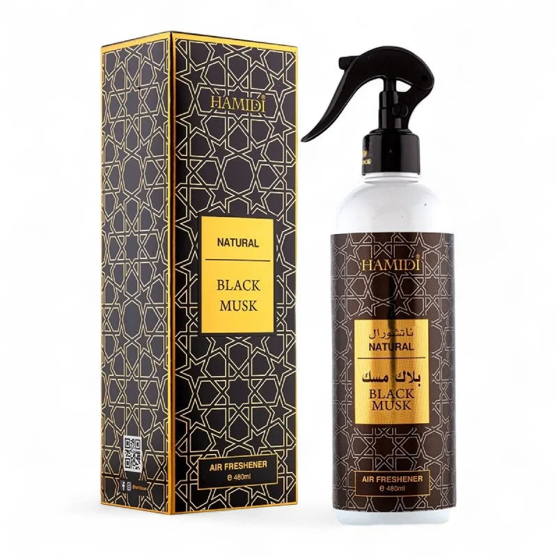 Hamidi Black Musk Air Freshener Spray – 480ml – Non-Alcoholic Home & Office Aerosol – Long-Lasting Musk Scent for Everyday Use - Damoo