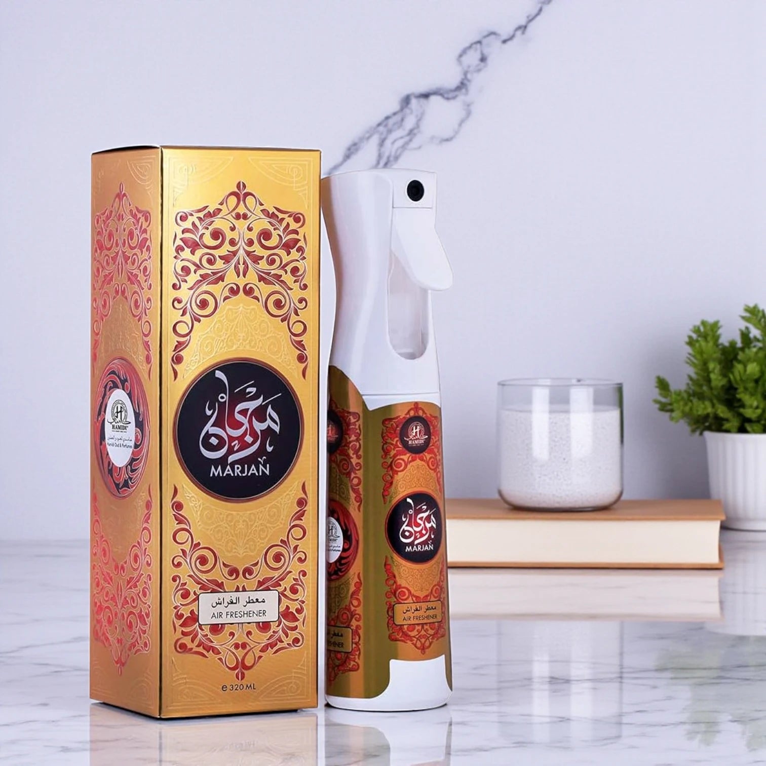 Hamidi Marjan Luxury Air Freshener – 320ML | Non-Alcoholic Spray with Citrus & Herbal Notes | Refreshing Home & Car Fragrance Inspired by Arabic Heritage - Damoo