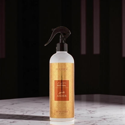 Hamidi Natural Amber Air Freshener Spray 480ml – Non-Alcoholic, Long-Lasting Home & Car Fragrance  Pleasant Scent - Damoo
