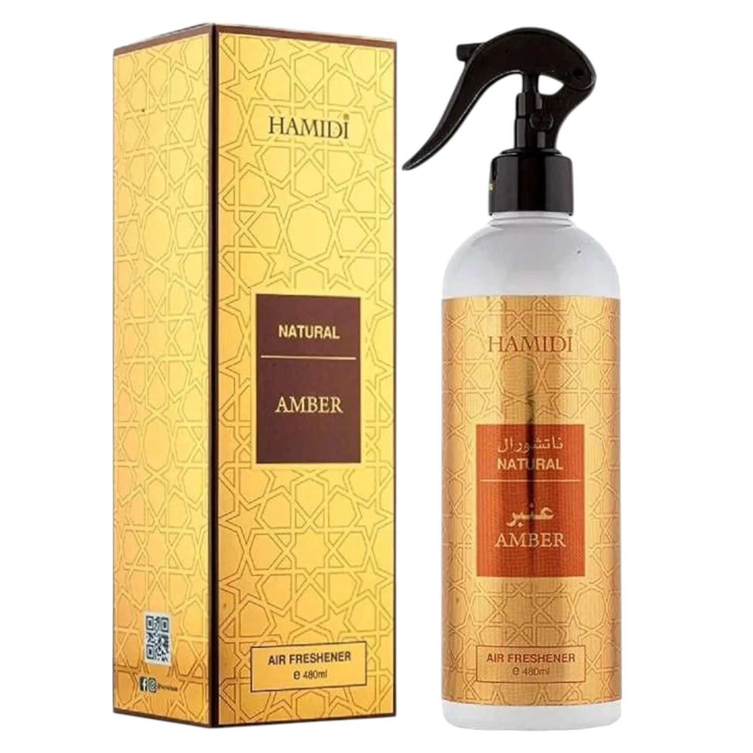 Hamidi Natural Amber Air Freshener Spray 480ml – Non-Alcoholic, Long-Lasting Home & Car Fragrance  Pleasant Scent - Damoo