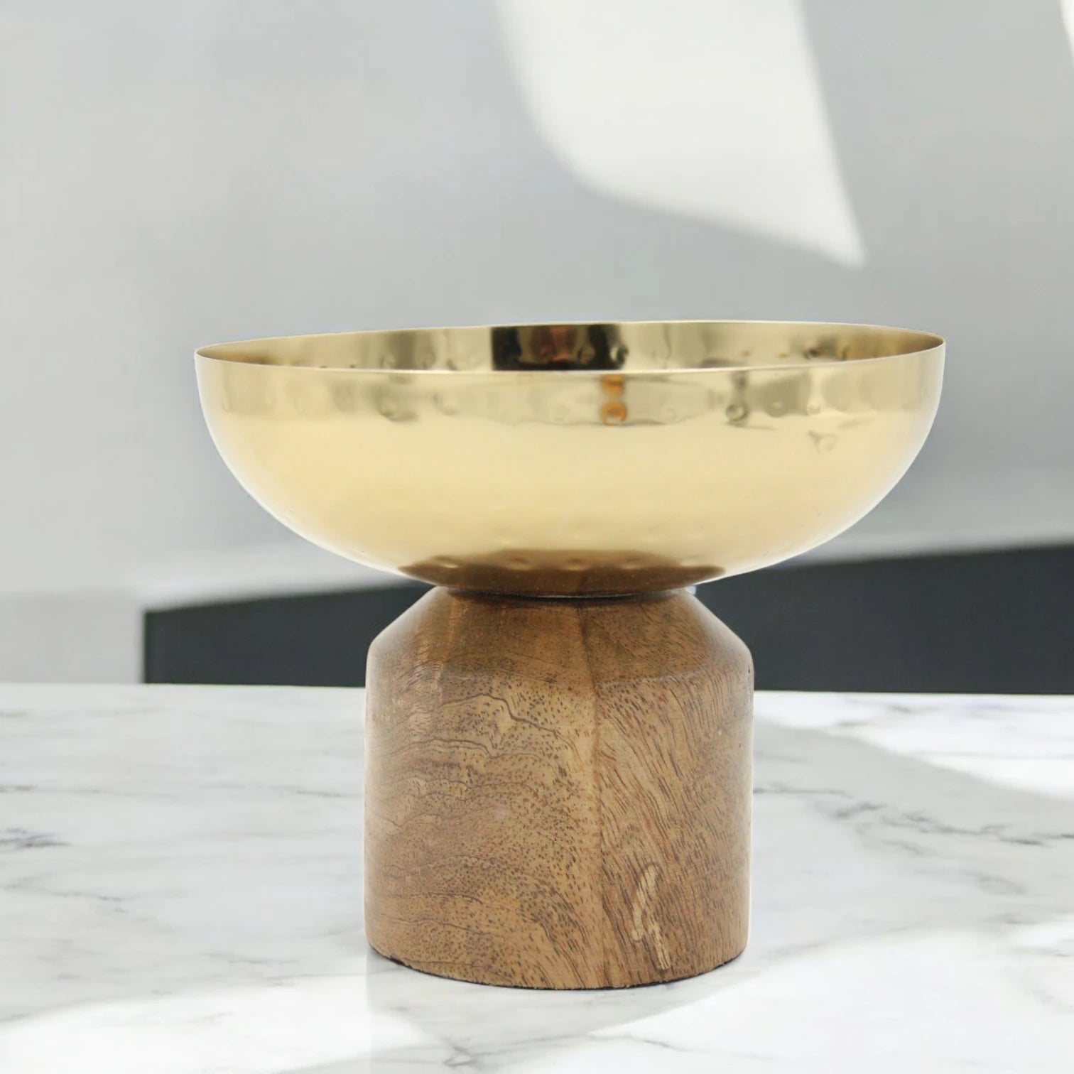 Handcrafted Hammered Stainless Steel Bowl on Solid Wooden Base – Minimalist Decorative Dish for Serving, Incense, or Tabletop Accent - Damoo
