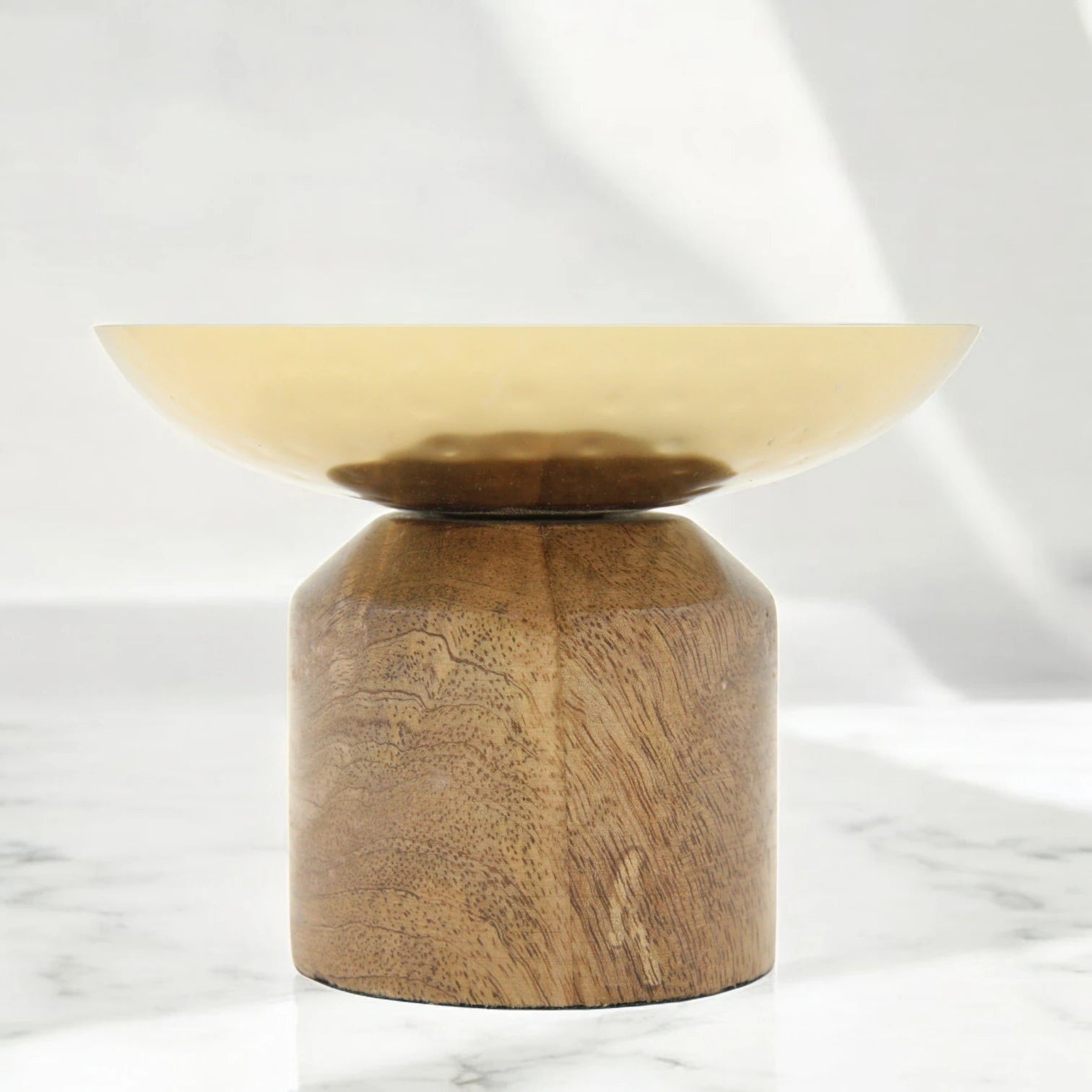 Handcrafted Hammered Stainless Steel Bowl on Solid Wooden Base – Minimalist Decorative Dish for Serving, Incense, or Tabletop Accent - Damoo
