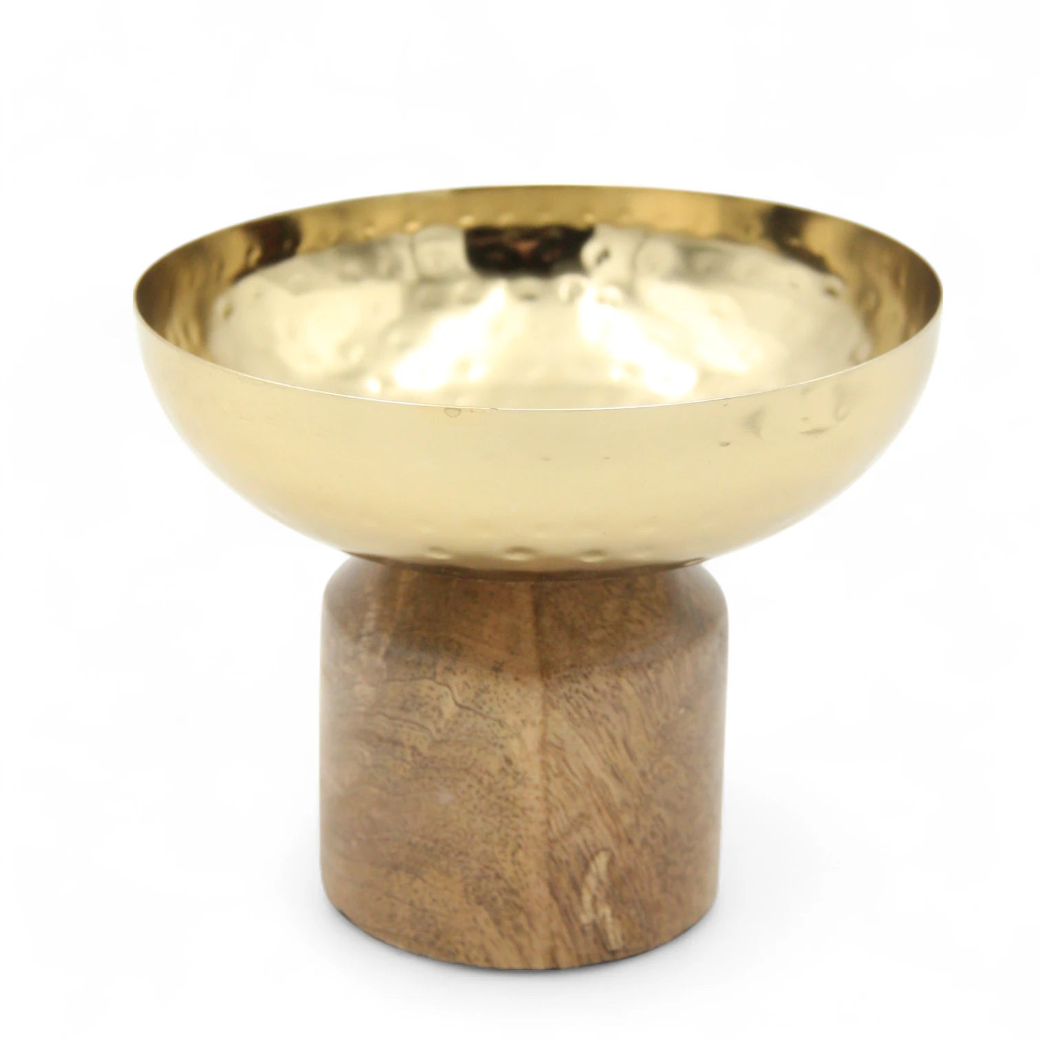 Handcrafted Hammered Stainless Steel Bowl on Solid Wooden Base – Minimalist Decorative Dish for Serving, Incense, or Tabletop Accent - Damoo