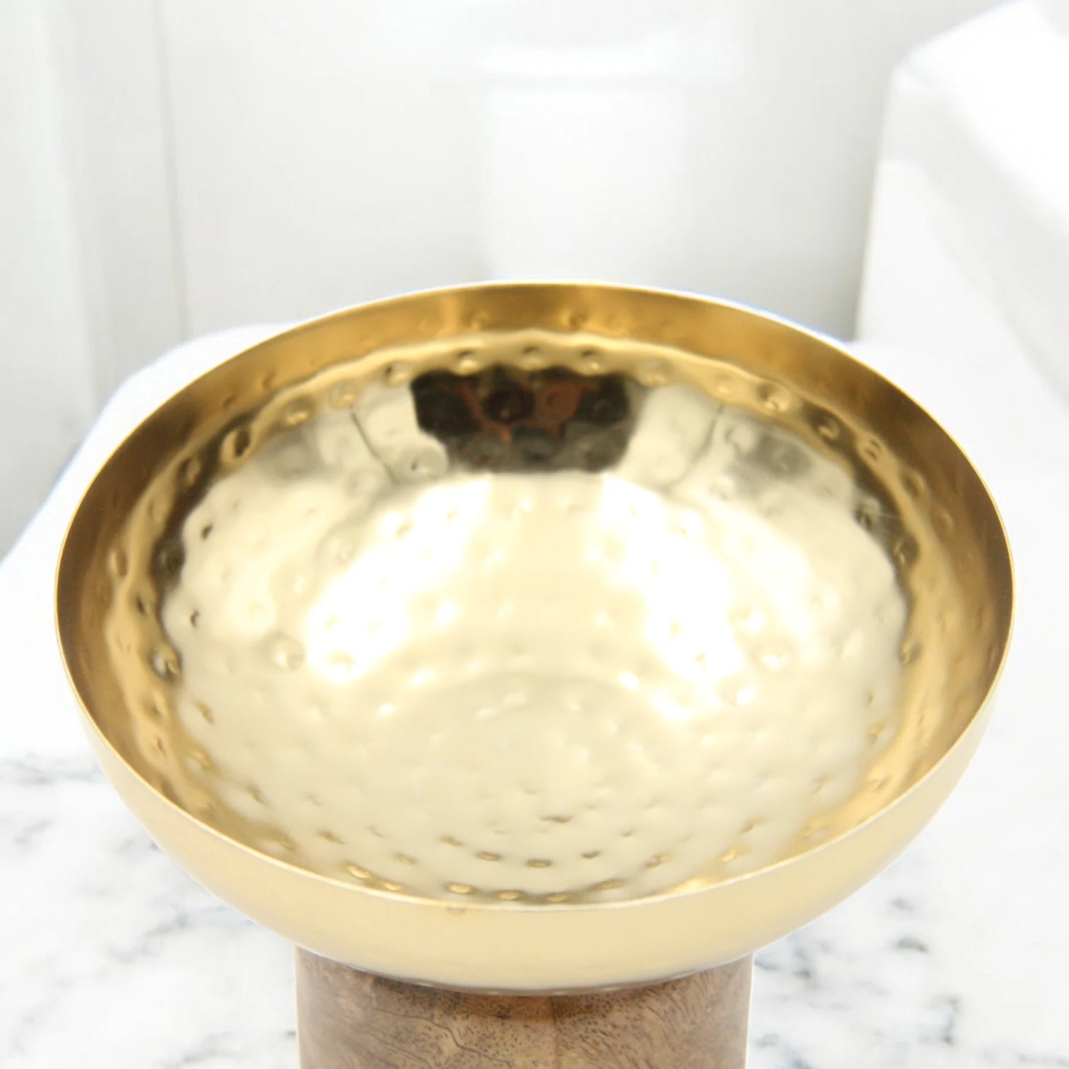 Handcrafted Hammered Stainless Steel Bowl on Solid Wooden Base – Minimalist Decorative Dish for Serving, Incense, or Tabletop Accent - Damoo