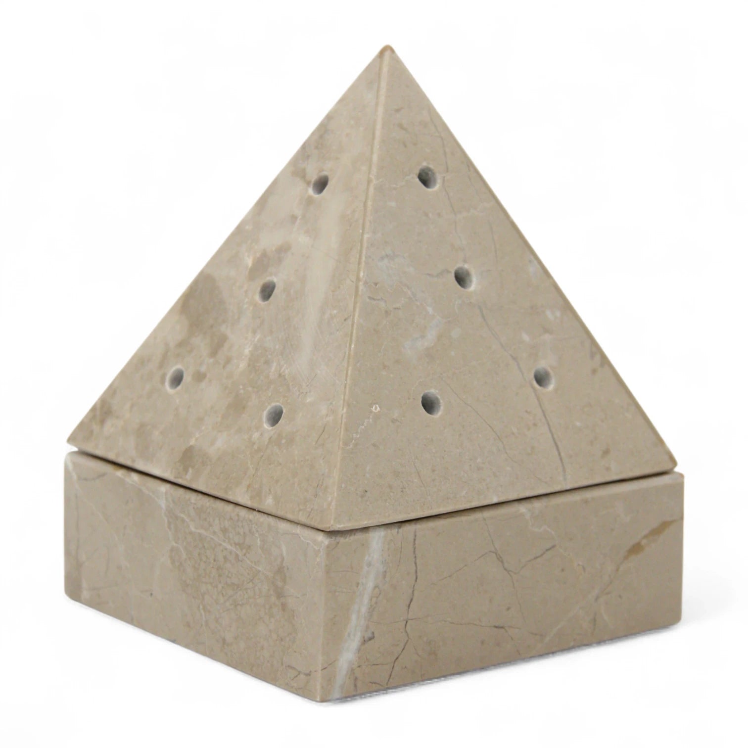 Handcrafted Marble Pyramid Incense Burner with Brass Insert – Elegant Cone Incense Holder for Aromatherapy & Home Décor - Damoo