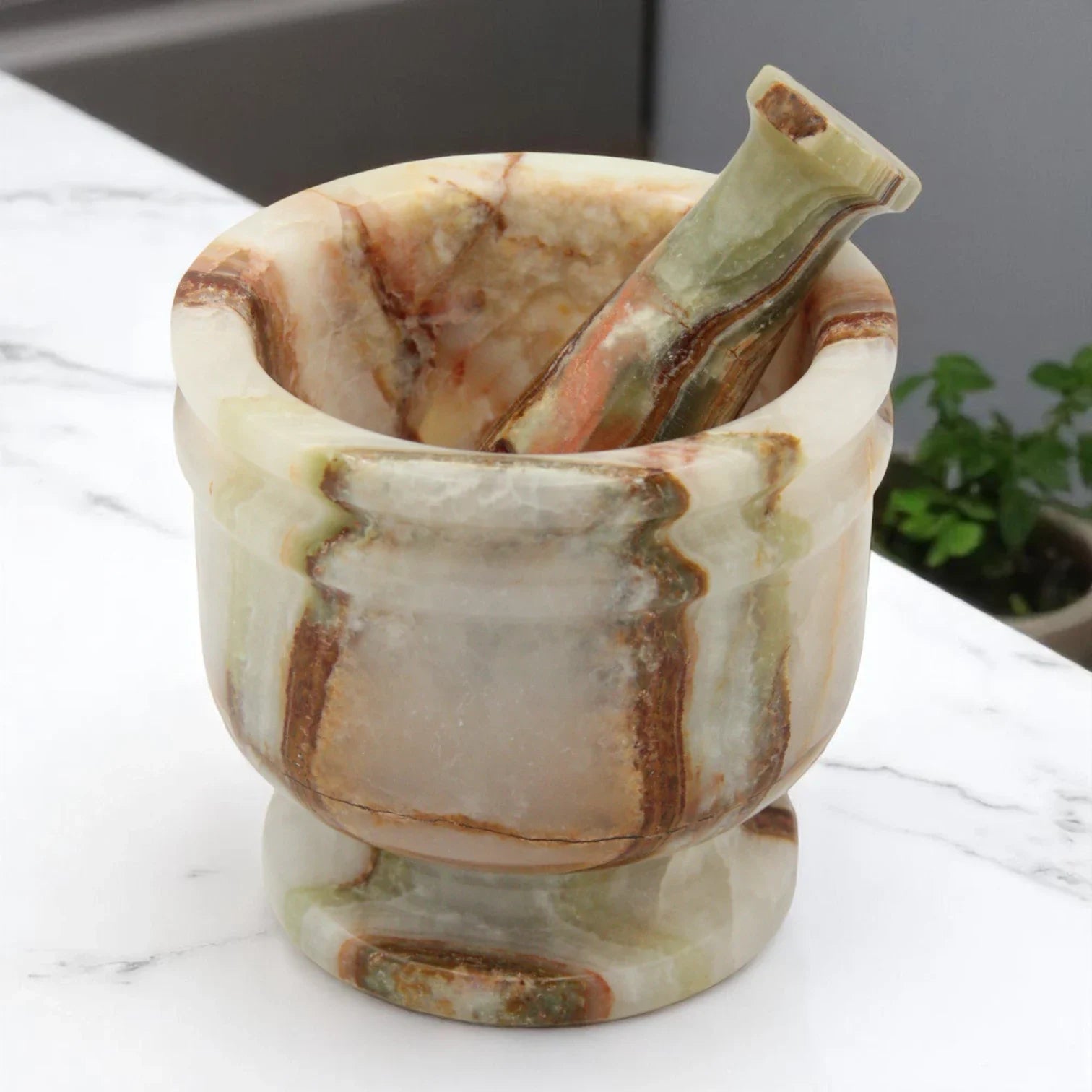 Handcrafted Onyx Mortar and Pestle Set – Natural Stone Grinder for Herbs, Spices & Kitchen Décor - Damoo