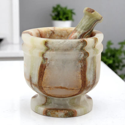Handcrafted Onyx Mortar and Pestle Set – Natural Stone Grinder for Herbs, Spices & Kitchen Décor - Damoo