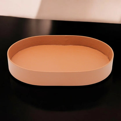 Handcrafted Oval Leather Valet Tray – Brown PU Leather Catchall Organizer for Desk, Entryway, Nightstand or Dresser - Damoo