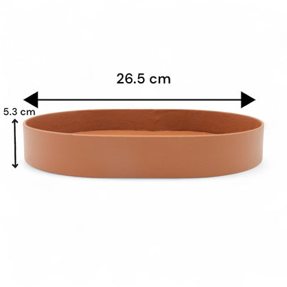 Handcrafted Oval Leather Valet Tray – Brown PU Leather Catchall Organizer for Desk, Entryway, Nightstand or Dresser - Damoo