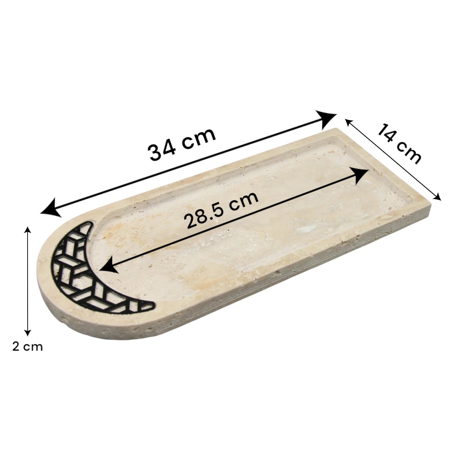 Handcrafted Travertine Stone Tray with Geometric Inlay – Decorative Vanity & Serving Tray - Damoo