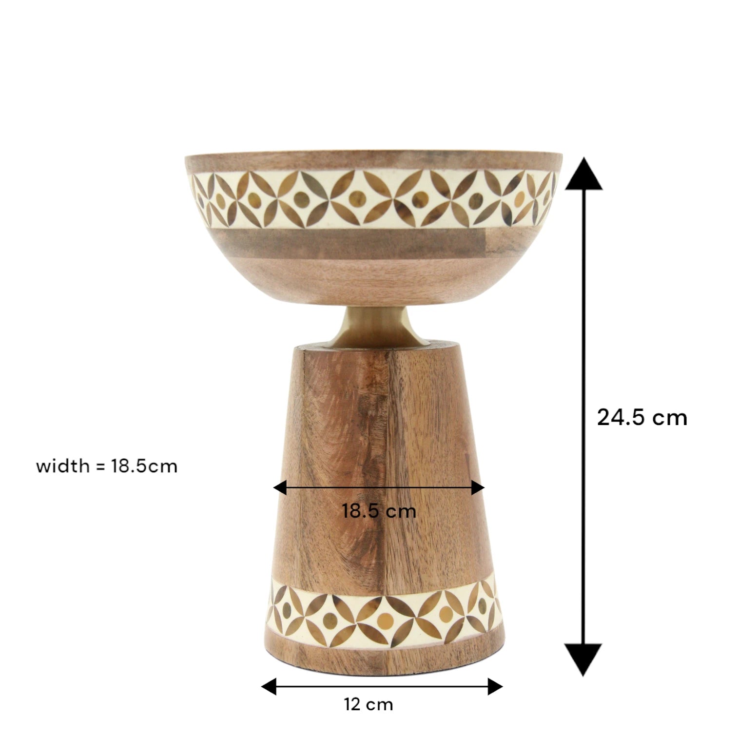 Handcrafted Wooden Pedestal Bowl with Inlaid Mosaic Detail – Decorative Natural Wood Display Bowl for Tabletop, Entryway, or Living Room Decor - Damoo